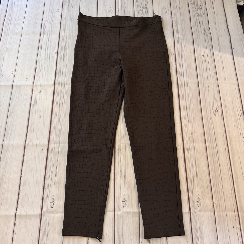 Max Mara Brown Croc Embossed Tailored Pants Women's US 6 Slim Ankle Zip 28"